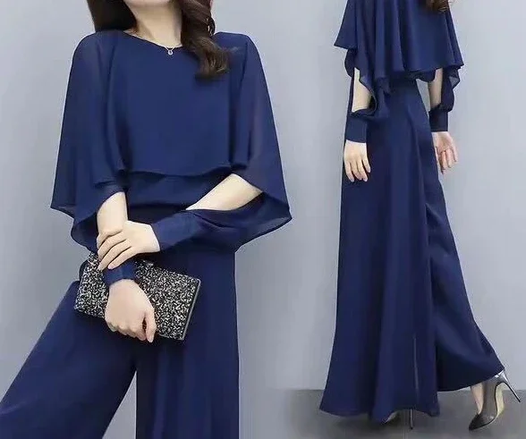 Женский модный Новый Свободный Повседневный шифоновый топ брюки с широкими