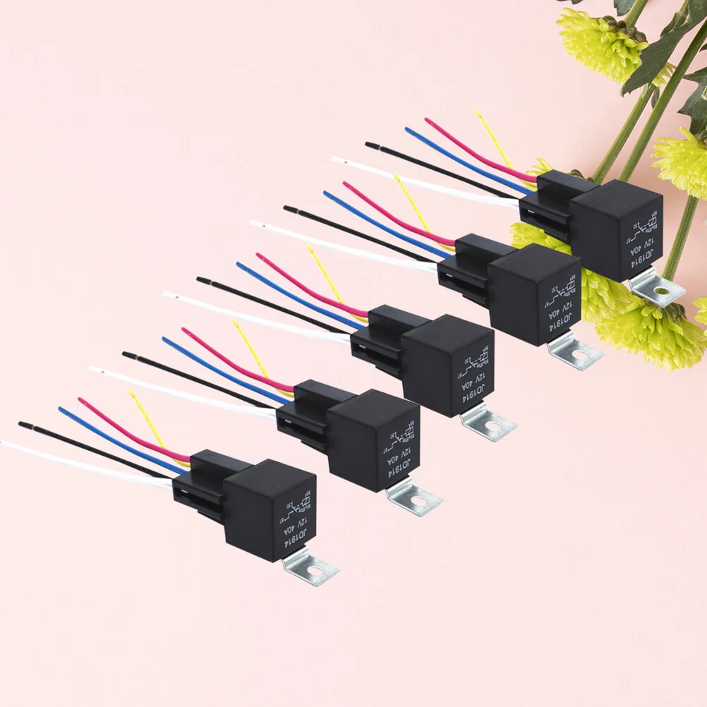 

5 Pcs Automotive Relay 12V 5pin 40A Car Relay with Terminal Auto Relay With Relay Socket Black