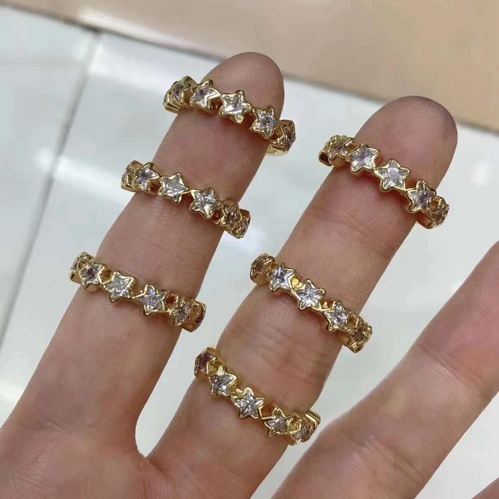 

5 шт., новинка, модное золотистое медное кольцо в форме звезды, женское кольцо с кубическим цирконием, регулируемое свадебное кольцо