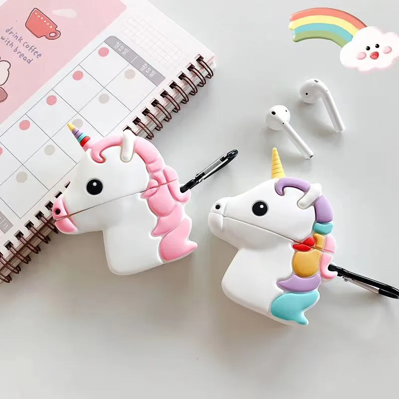 

Rainbow Unicorn Headphone Case for Airpods Pro/1/2 Generation Apple Wireless Bluetooth earbud box Silicone cover Cushion pad