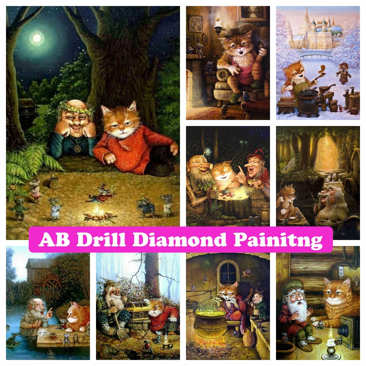 

5D DIY AB Drills Diamond Painting The Story of The Cat Embroidery Cartoon Animal Handmade Crafts Cross Stitch Mosaic Room Decor