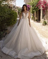yunshang gorgeous princess wedding dress 2022 a line sheer neck lace applique sequins button train bridal gown vestidos de noiva