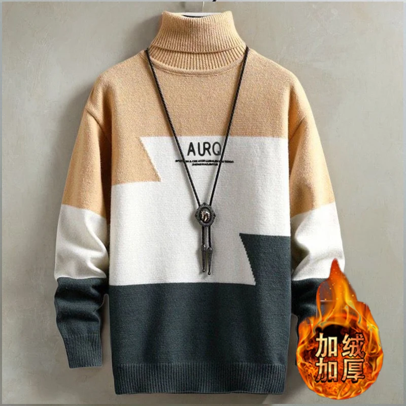 Winter Turtleneck sweater Boys Teenagers Fleece-lined Thick Junior High School Students Woolen Sweater Warm Loose