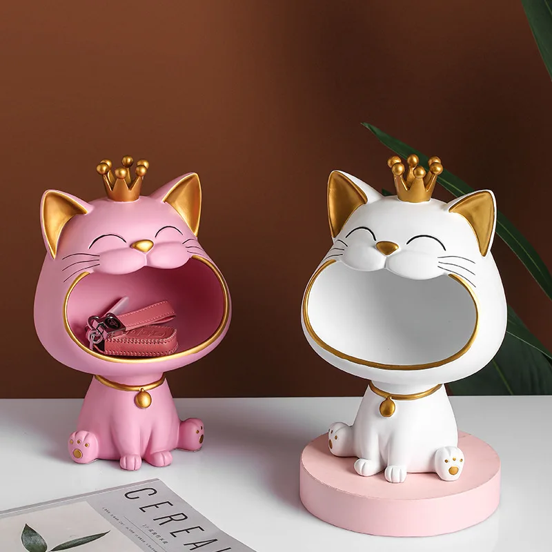

YuryFvna Resin Lucky Big Mouth Cat Storage Box Figurine Home Decor Sculpture Modern Art Ornamental Candy Storage Accessories