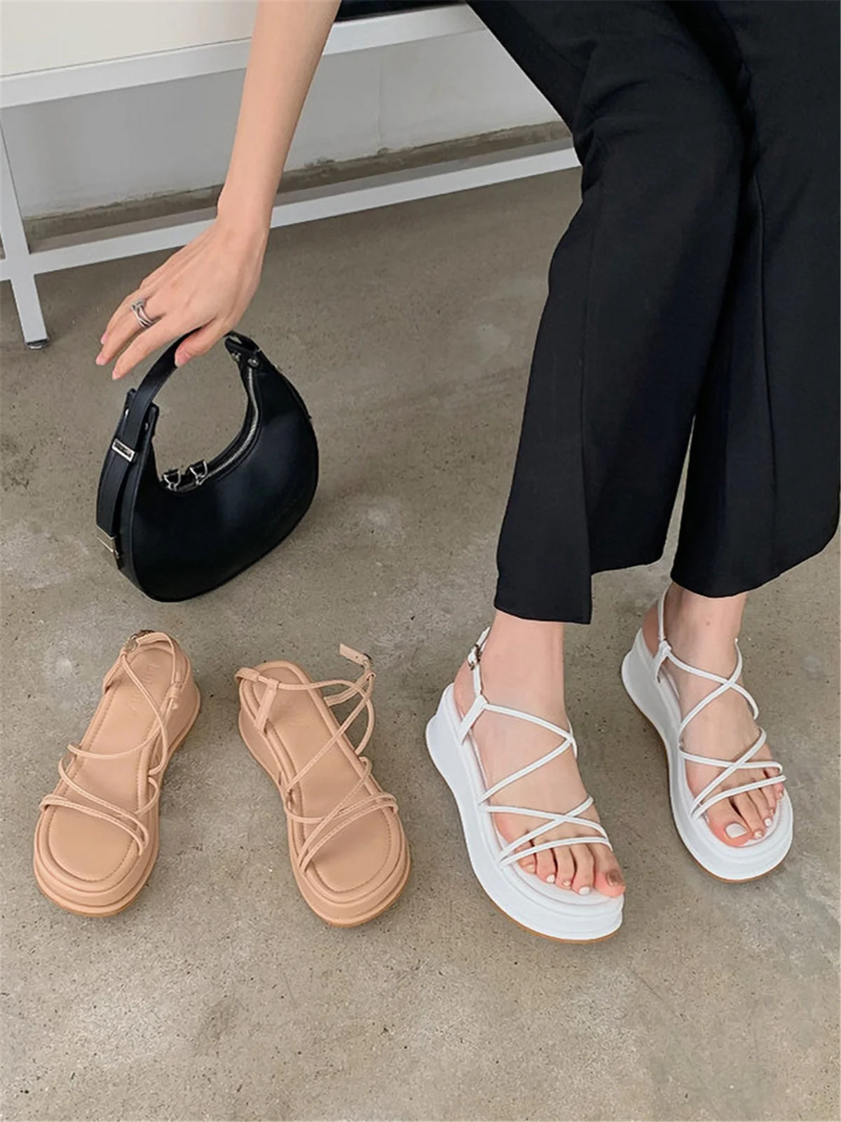 

Platform Wedges Heel Ladies Ankle Strap Gladiator Sandalias Open Toe Women Sandals Summer Fashion Narrow Band Dress Shoes