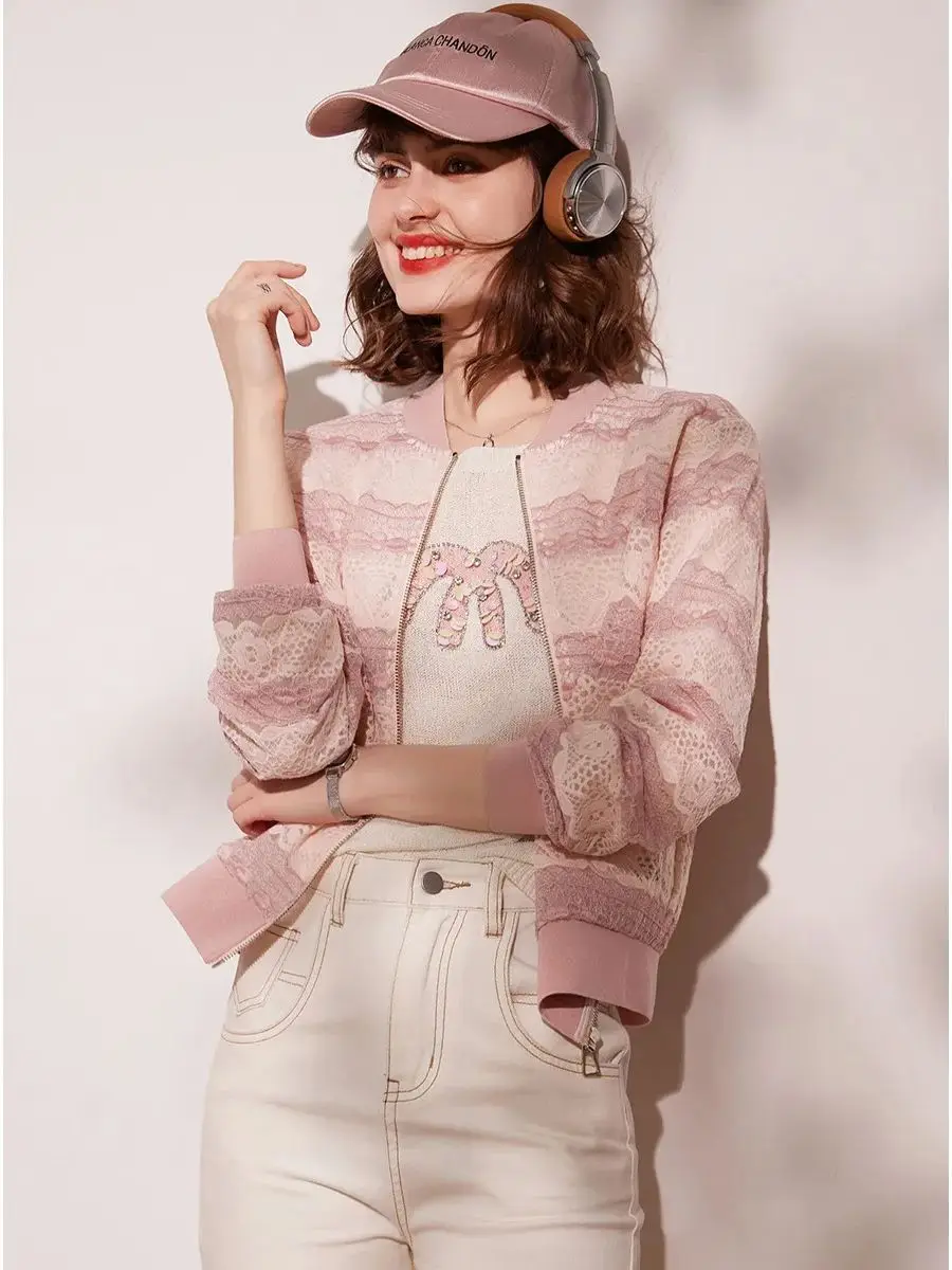 Женская куртка с кружевной вышивкой LOUIS YAO Повседневная модная Свободная круглым