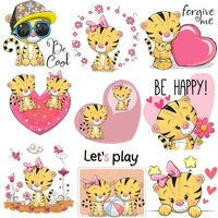 cartoon tiger fusible textile transfer patches heat adhesive clothing iron on transfers sticker applique patch for clothing