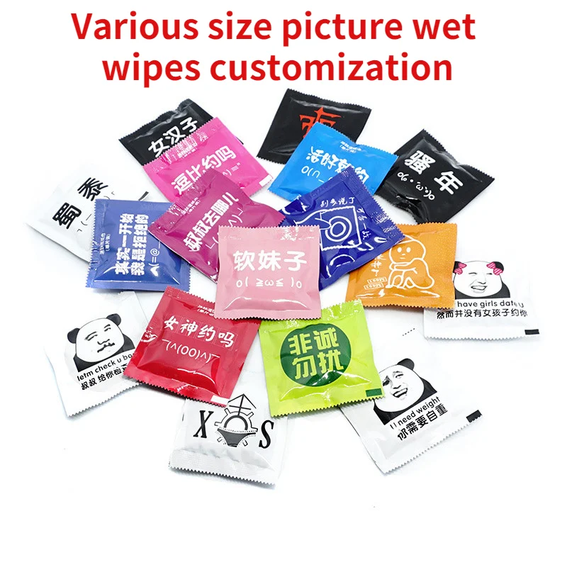 

Dropship 100 Piece/lot Creative Wipes Customizable Printed Logo Advertisement Wet WipeS Disposable Mini Small Package Wet Wipe