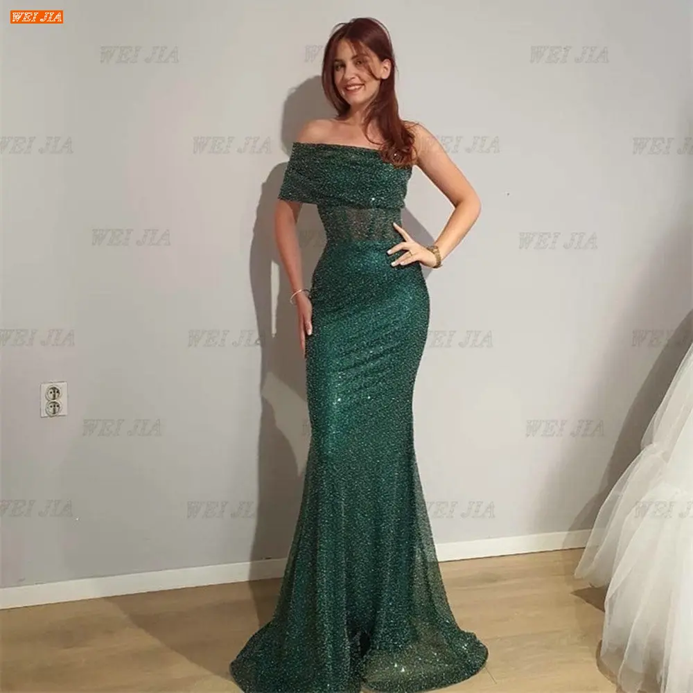 

Sexy Mermaid Evening Dresses One Shoulder Sleeveless Vestidos De Fiesta Women Party Dress Sequins Robes de Soirée Floor Length