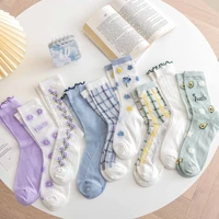 4pairs summer women cute mesh breathable socks floral soft hollow thin creative casual middle tube cotton sock