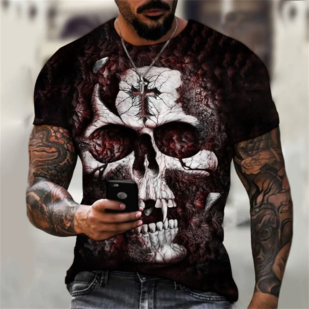 

Oversized skull print round neck short sleeve T-shirt Vintage Harajuku breathable soft oversized fit top clothing