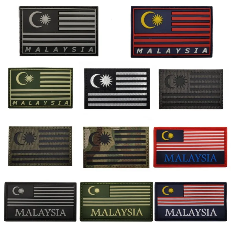 

Malaysia Flag IR Hook & Loop Patch Custom Asia Camo Reflective PVC Morale Badges for Military Tactics Outdoor Backpack Helmet