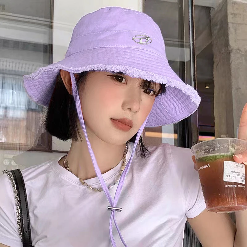 

Ins Gentle Taro Purple Lace Bucket Hats for Women Spring and Summer Outdoor Travel Sunscreen Japanese Retro Simple Basin Caps