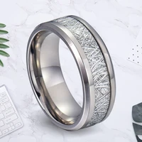 tungsten steel ring finely polished smooth and delicately inlaid silver imitation meteorite stainless steel ring wedding rings