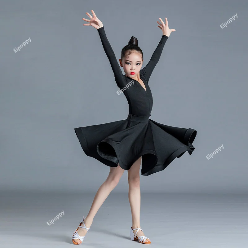 Женское платье с длинным рукавом и разрезом для латиноамериканских танцев