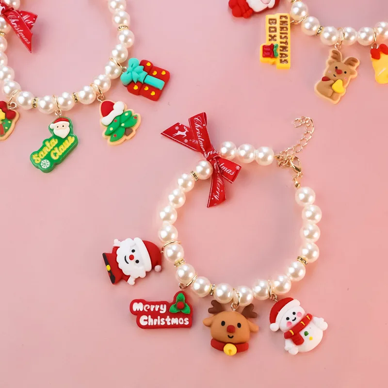 

Christmas Pet Collar Kitten Dog Pearl Necklace Bow Gift