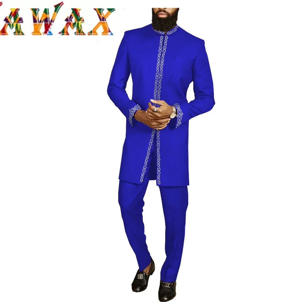 2022 New African Men Clothes Suit Dashiki Mens Top Pant 2 Pieces Outfit Set Riche Shirt With Trouser