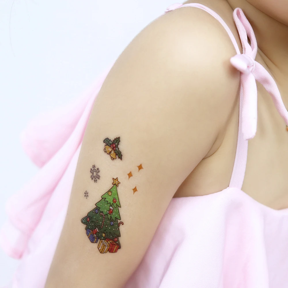 VeeCharm-Счастливого Рождества блестящие Временные татуировки для детей