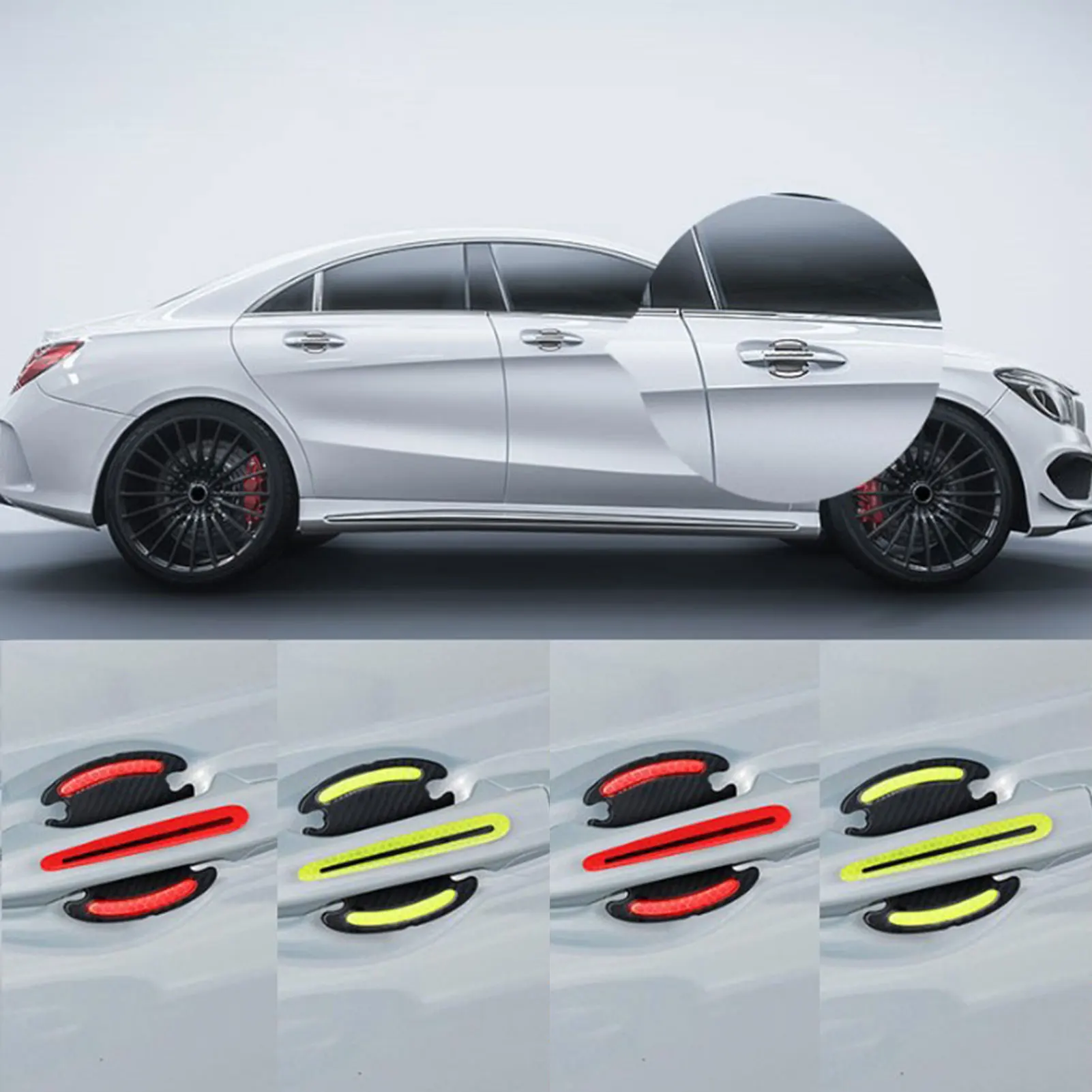

Car Door Bowl Reflective Sticker 8 Pcs/set Car Door Handle Scratch Protector Universal Door Bowl Handle And Side Mirror Stickers