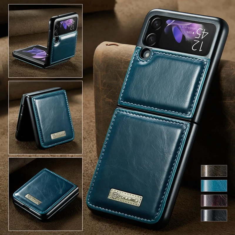 

2 In 1 Detachable Folding Case for Samsung Galaxy Z Flip 3 5G Waterproof Oil Waxed PU Leather Half-wrapped Cover for z flip3