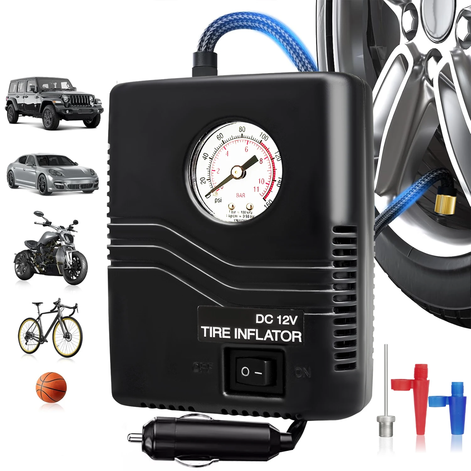 Автомобильный электрический воздушный насос 96 Вт мини-накачиватель шин 12 В 100PSI 35