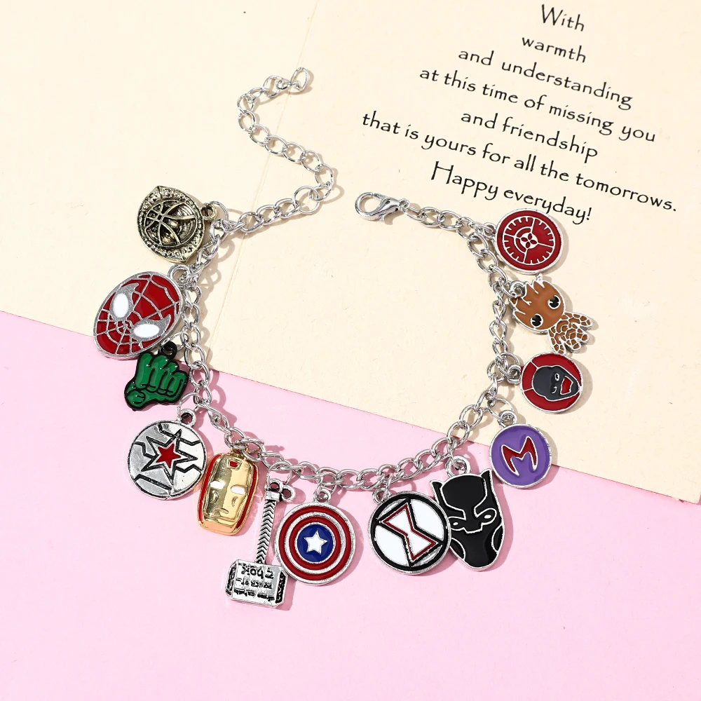 

Disney Marvel Superhero Charms Bracelets Avengers Cute Enamel Pendant Bracelet Spiderman Thor Metal Hand Chains Gift for Fans