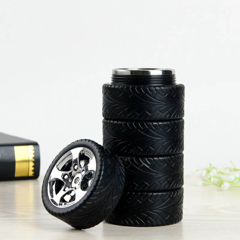 

Stainless Steel Car Tire Shape Thermos Vacuum Cup Coffee Mug Portable Travel Sports Cup Creative Novelty Gifts for Boyfriend
