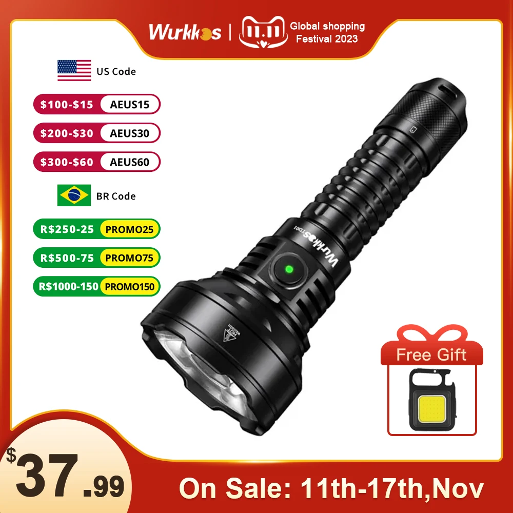 

Wurkkos TD01 21700 Rechargeable Tactical Flashlight LED USB-C 2200Lm Torch PMMA Lens Throw 1039M IPX8 Waterproof EDC Tail Switch