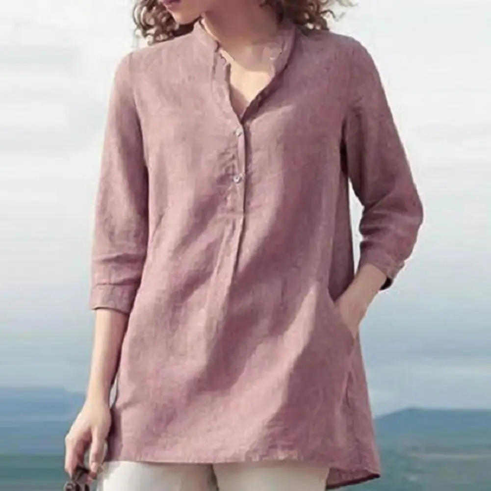 

Women Shirt Solid Color Women Blouse Elegant Loose-fitting Shirt