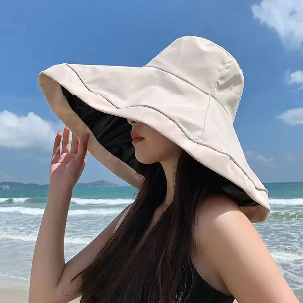 

Sun Hat For Women Foldable Outdoor Beach Summer Large Brim Solid Color Bucket Hat Women Cap Fisherman Hat Sun Hat