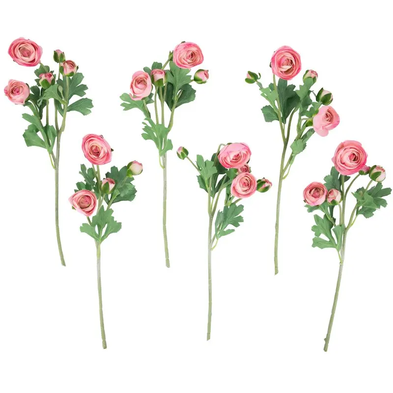 

Set of 6 Light Pink Ranunculus Artificial Floral Sprays 21" Wedding Party Vase Home Autumn Decoration Fake Flower