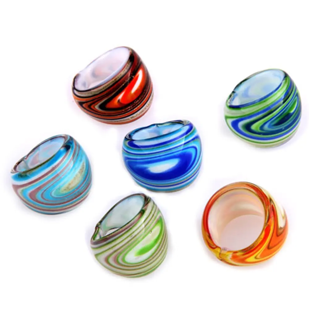 

6 X Lampwork Glass Band Rings 17-19mm Multi Colors HOT