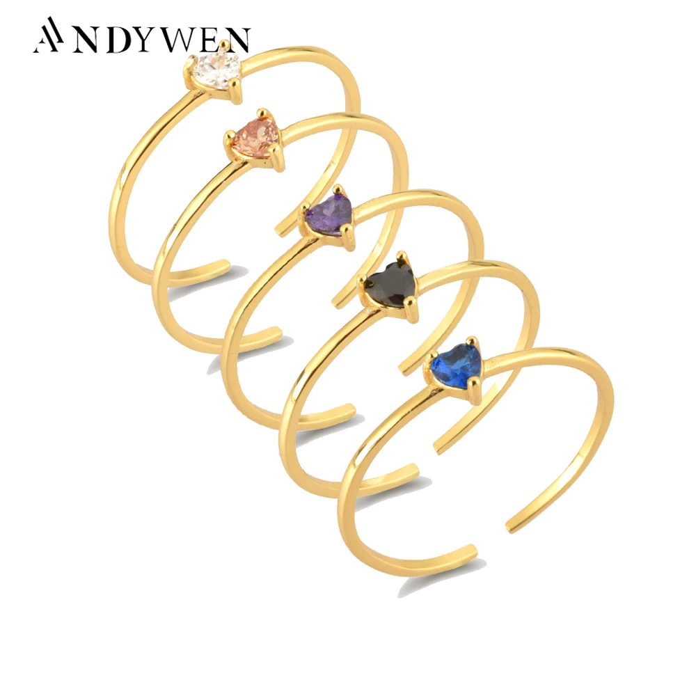 

ANDYWEN 925 Стерлинговое серебро, золото, сердце, циркон, регулируемая Женская мода, роскошные ювелирные изделия 2020 драгоценностей, вечерние НКА