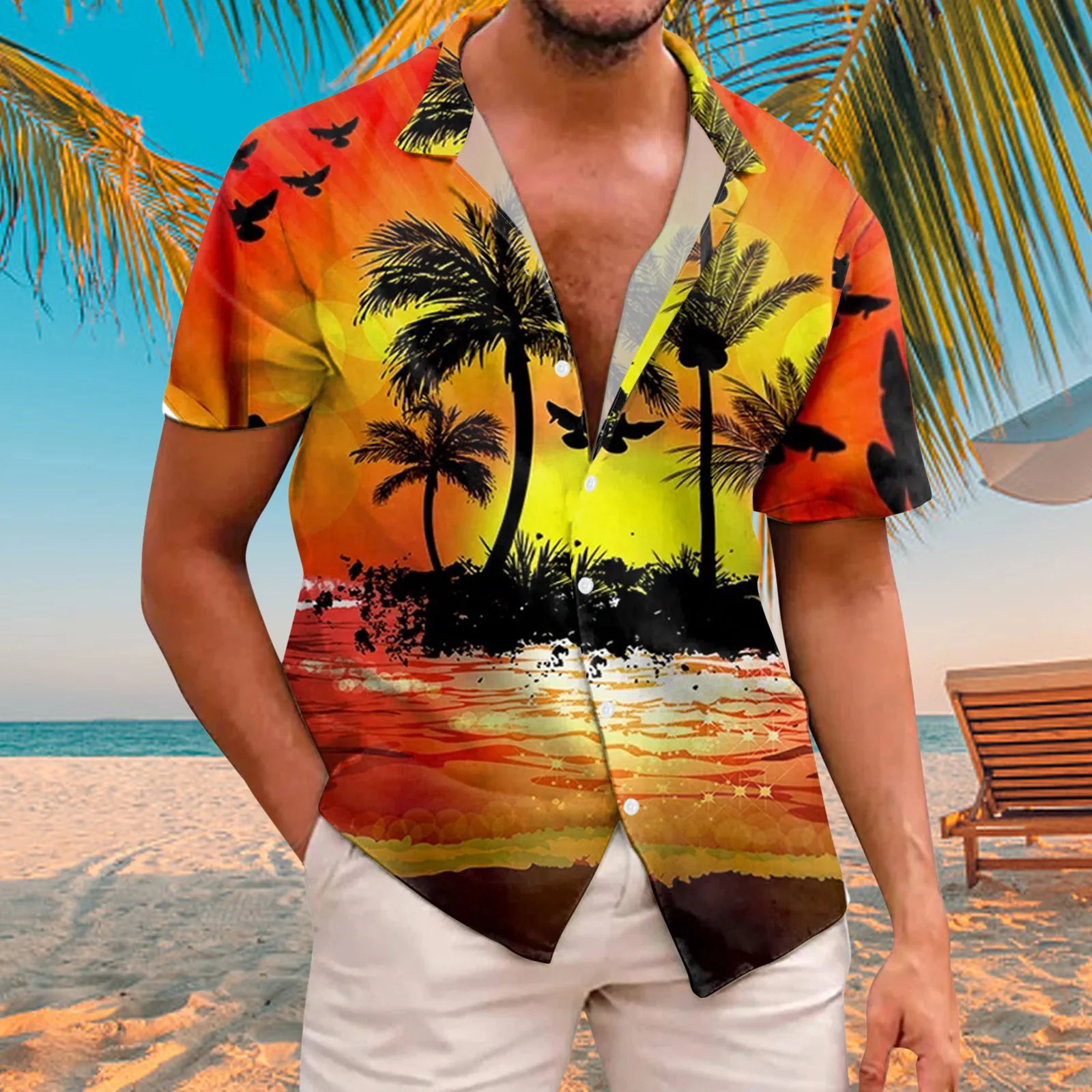 

Men Shirt Summer Seaside Beach Tropical Hawaiian Shirts Casual Short Sleeve Lapel Button Streetwear Vacation Male Blouse Camisas