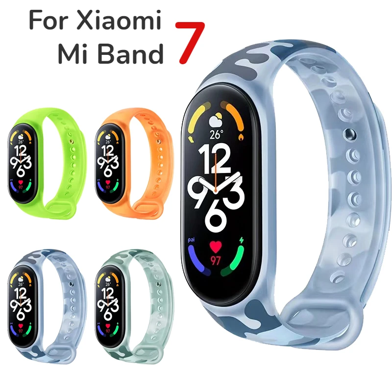 

Сменный Камуфляжный ремешок для смарт-часов Xiaomi Mi Band 7, водонепроницаемый силиконовый браслет, флуоресцентный браслет для Miband 7