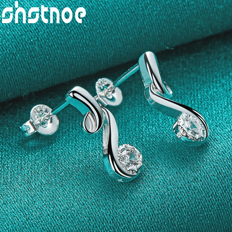 

925 Sterling Silver 14*5mm AAA Zircon Geometry Stud Earrings Luxury Brand Design Fashion Jewelry For Women Bridal Wedding Party