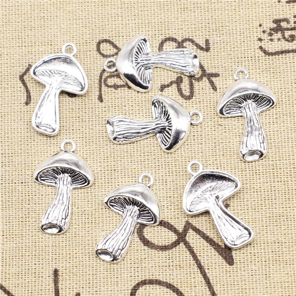 

Mushroom Handmade Charm Pendants Jewelry Making For Crafts 19X29mm Antique Silver Color 10 Pieces