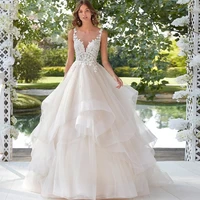 chenxiao ball wedding dresses bohemia v neck sleeveless backless lace ivory white appliques bridal gowns vestido de novia