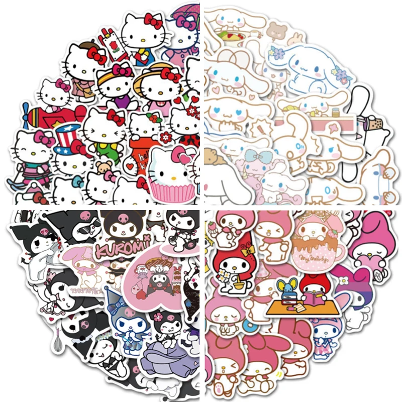 50 шт. милые наклейки Kuromi s Hello Kitty для ноутбука девочек Sanrio My Melody аниме детские
