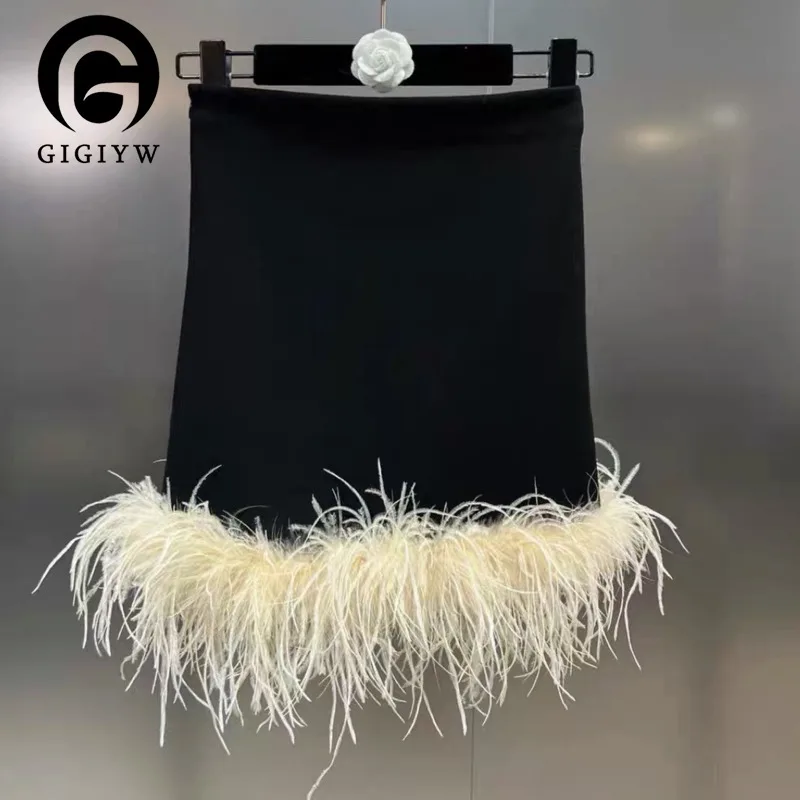 

Женская трикотажная юбка из страусиных волос GIGIYW, тонкая, сексуальная, одношаговая, короткая, для осени, 2022