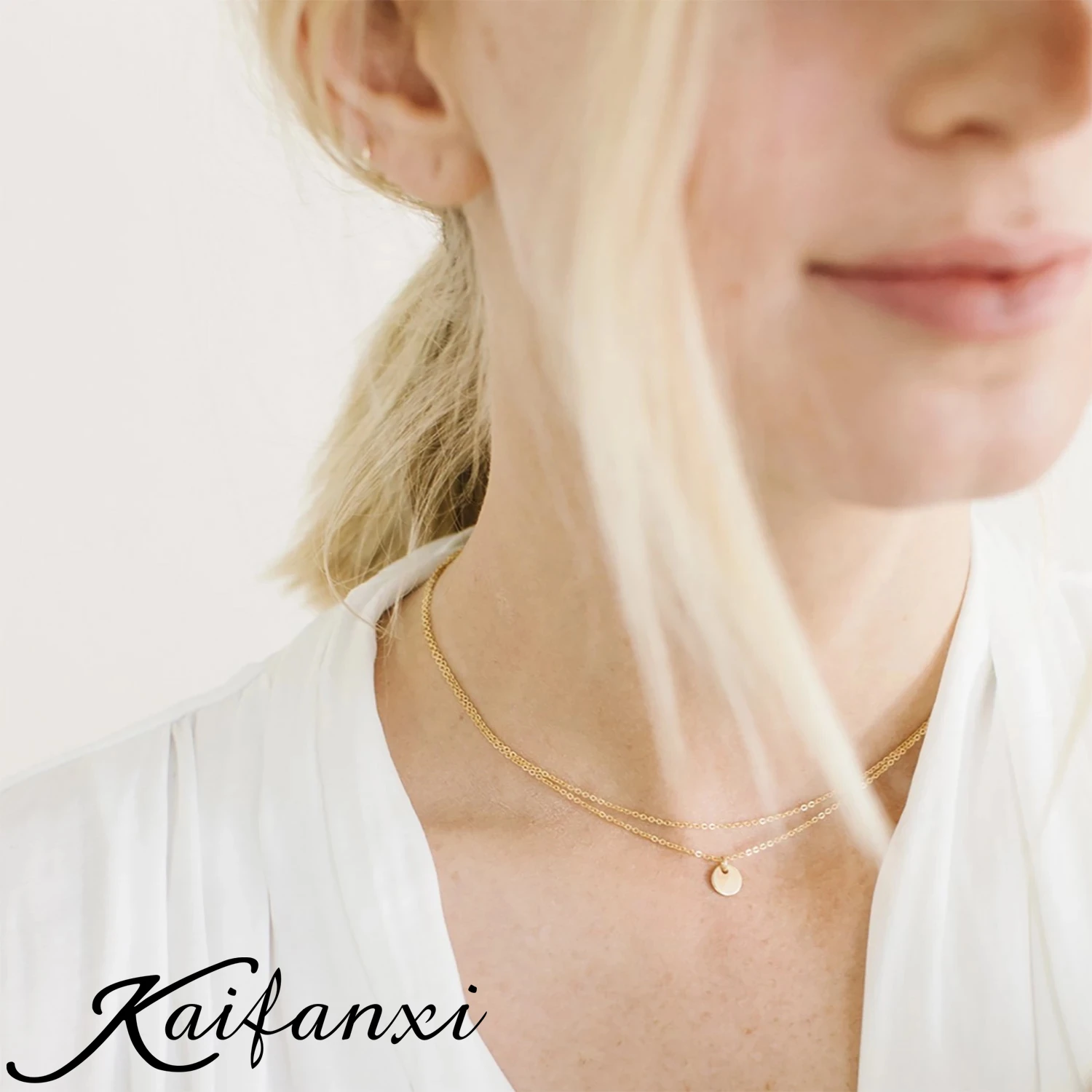 

Kaifanxi-Necklace 2 Pieces for Women No Darken 316L Stainless Steel Women's Minimalist Chain Choker
