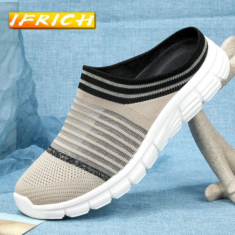 

Summer Men Flats Casual Shoes Light Weight Half slippers for Men Soft Sole Walking Shoes Mens Half Drag Fashion Mesh Shoes Man