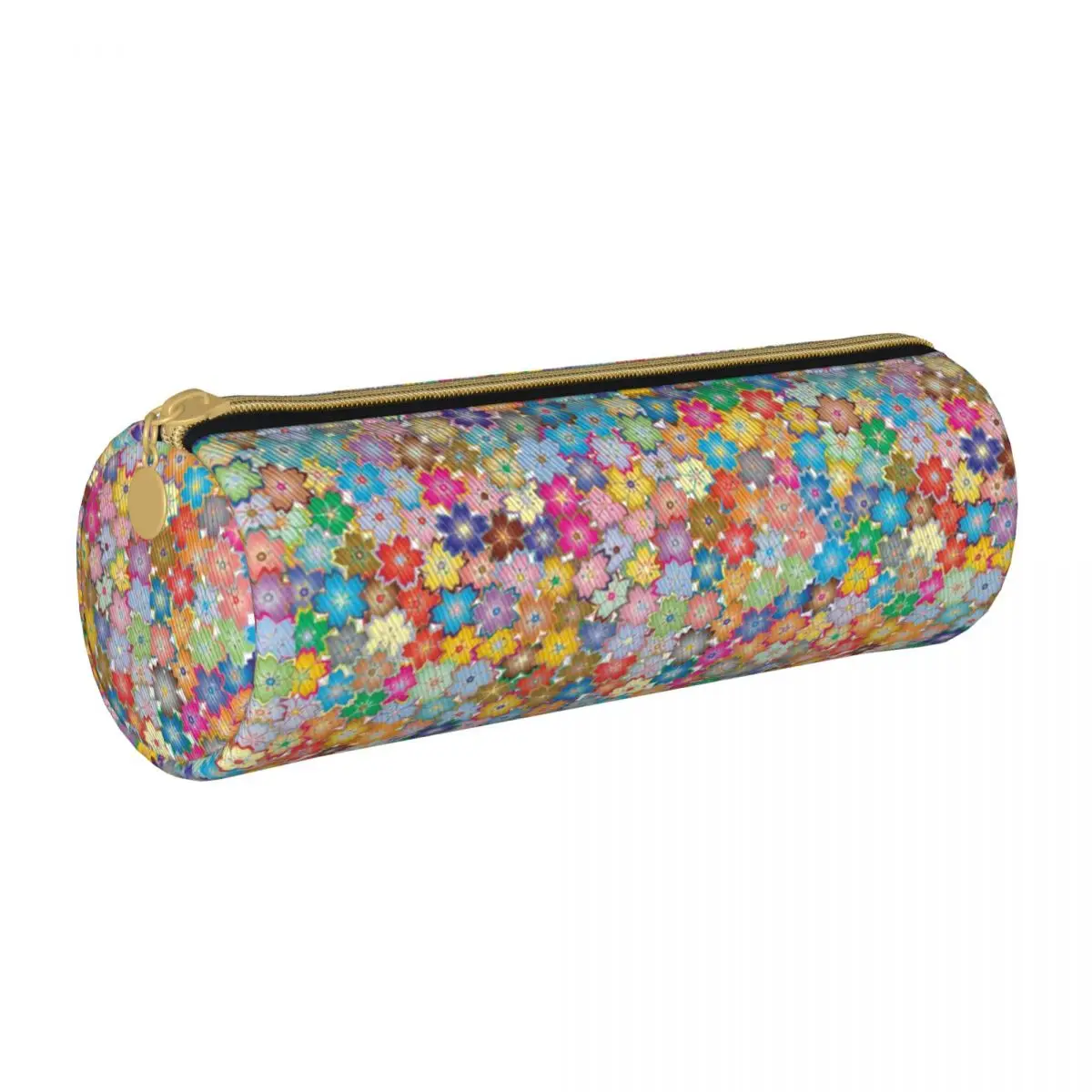 

Flower Power Round Pencil Case Floral Print Teenager Kawaii Leather Pencil Box Back to School Zipper Pen Bags