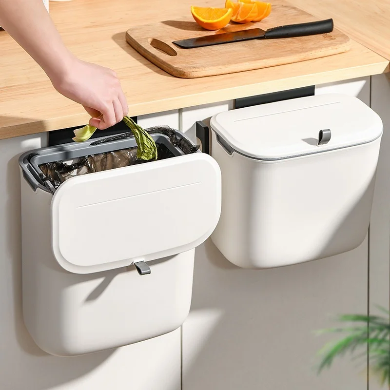 

Wall Mounted Trash Can Kitchen Cabinet Storage Bucket Washroom Trash Can Kitchen Recycle Rubbish Bin 7/9L Trash Bin for Kitchen