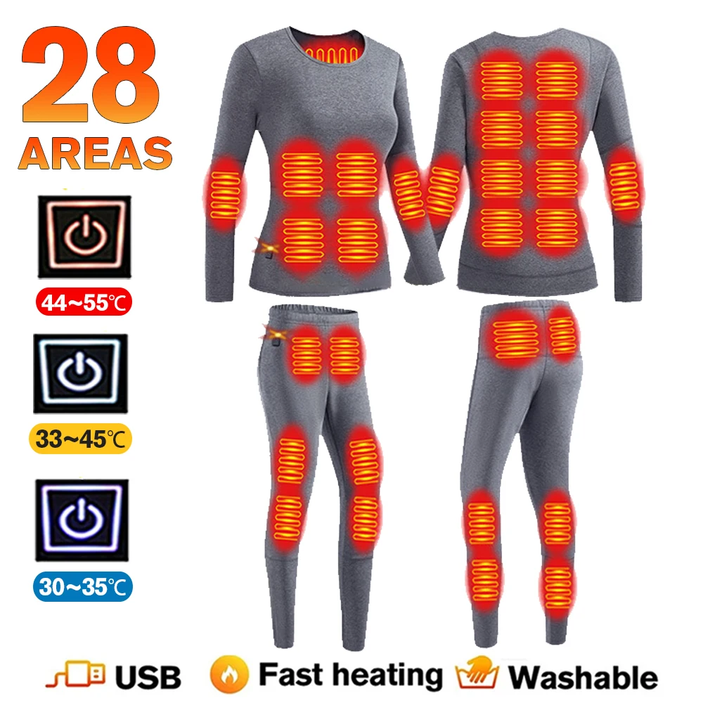 

Winter Thermal Heated Jacket Men Vest Heated Underwear Men's Ski Suit USB Electric Heating Clothing Fleece Thermal Long Johns
