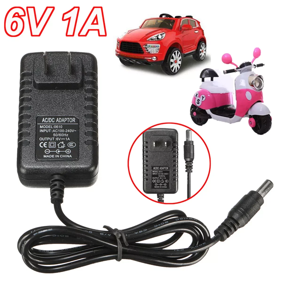 

NEW2022 1Pcs Smart Charge 6V AC 1A Adapter Charger For Kids Ride on Cars Motorcycles Toy 6 Volt