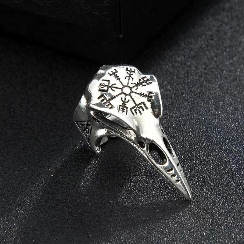 

Vintage Viking Skull Bird Mouth Compass Rings for Men Personalized Hip-hop Rock Opening Rings Punk Gothic Party Jewelry Gifts