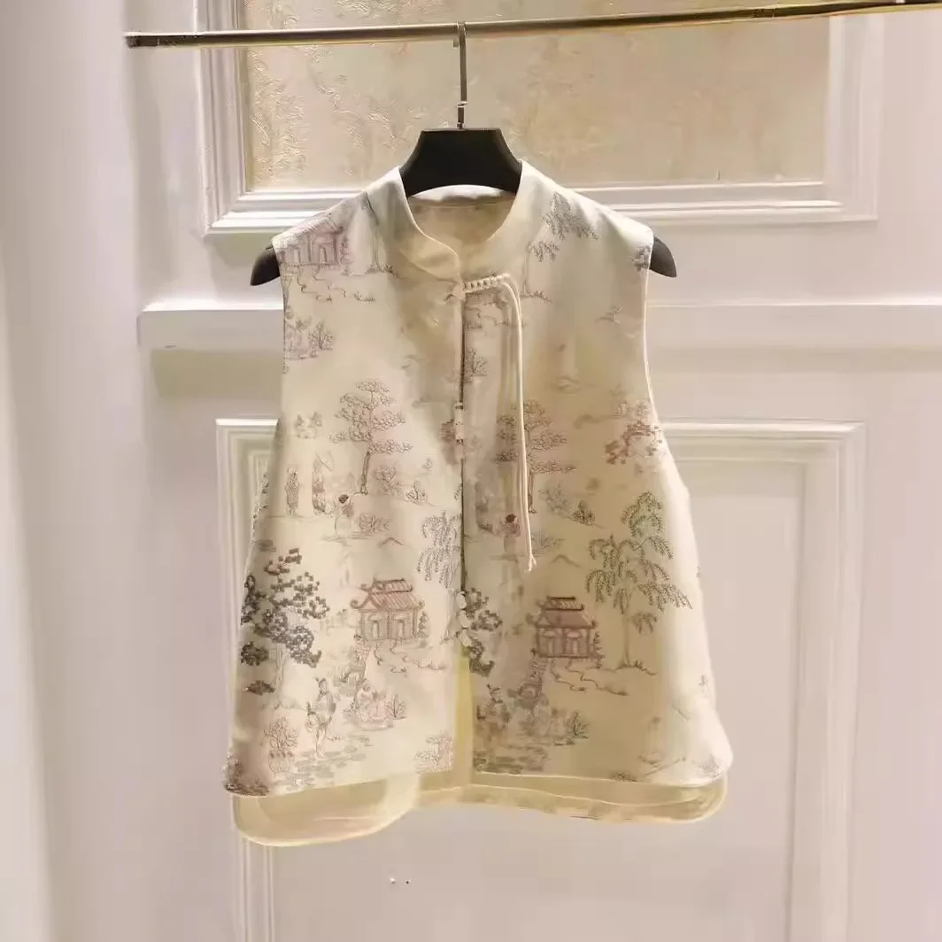 Винтажный женский жилет ручной работы в стиле дзен с вышивкой топ без рукавов