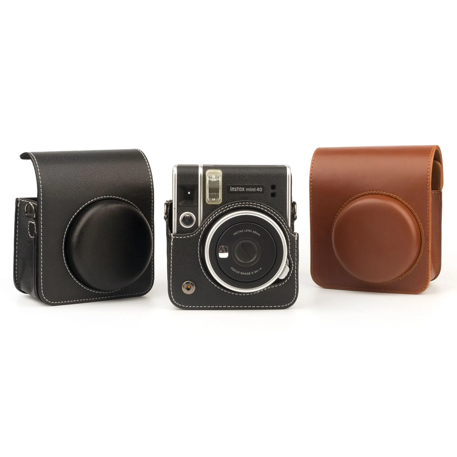 Фото Ретро сумка для камеры, чехол из искусственной кожи для Fujifilm Instax Mini 40, защитный чехол для камеры с плечевыми ремнями, черный/коричневый/розовый №1