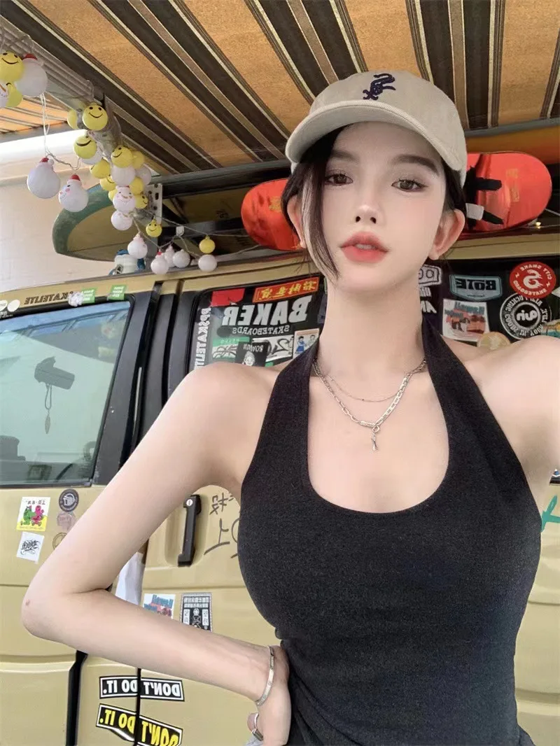 

Новинка лета 2022, модная универсальная майка с открытой спиной для девушек, пикантный топ с открытой спиной, подходящий ко всему